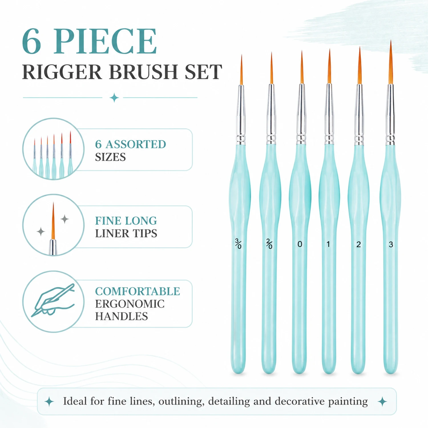 Detailing Brush Set - 6-teiliges Rigger-Pinselset, Feinspitzen-Detailpinsel, Dünnspitzenpinsel für Mandala-Malerei,